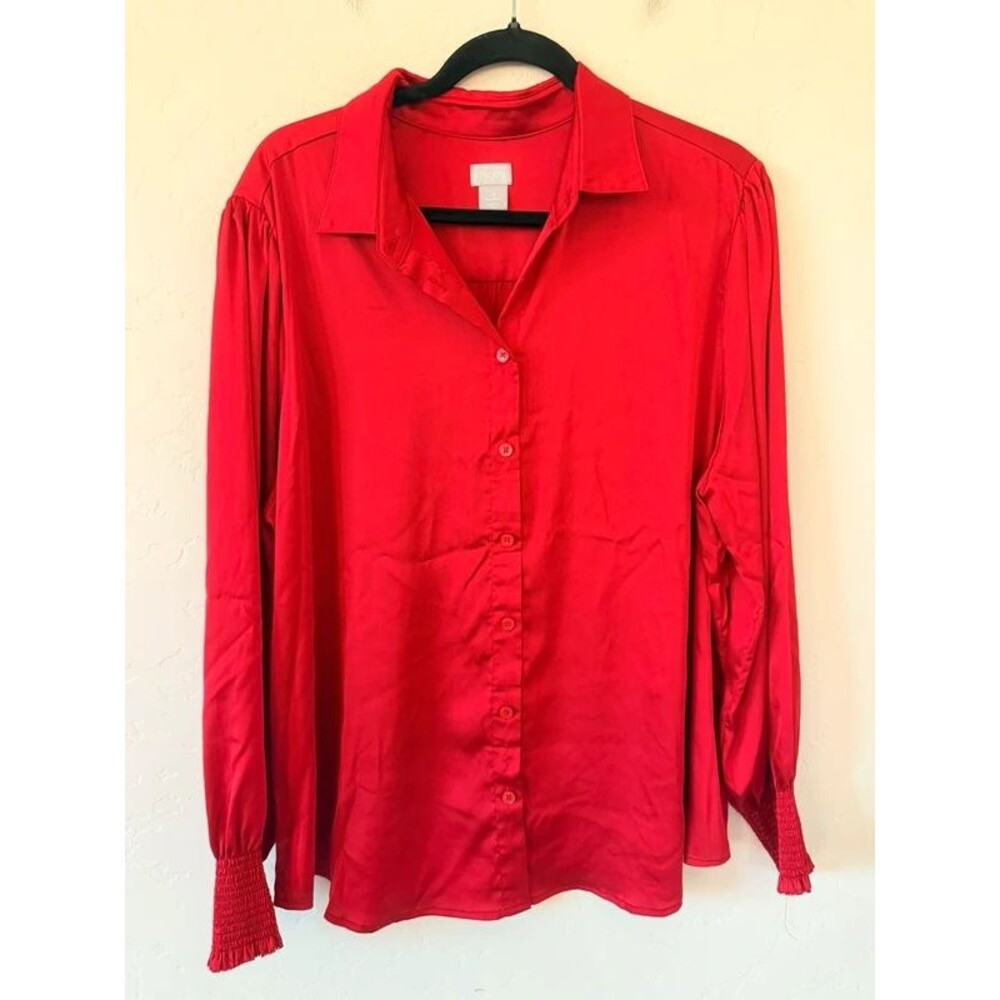 Chico’s Satin Long Sleeve Red Blouse Size 16
